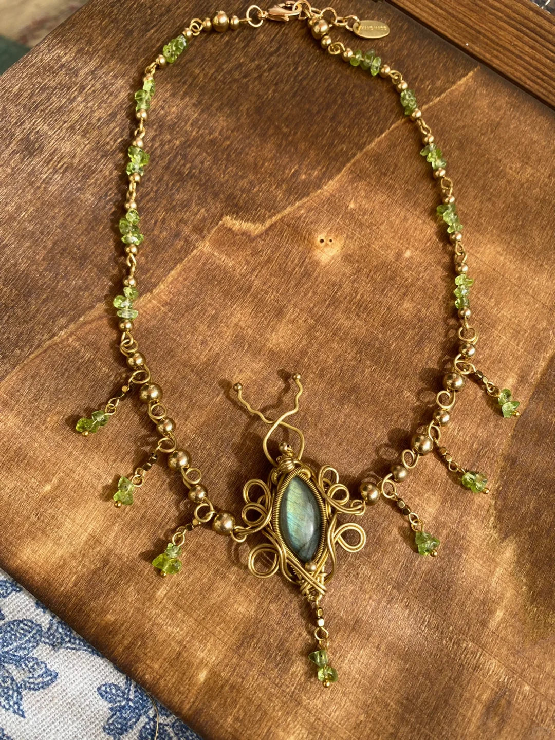 Day 55 Labradorite and olivine Bug Pendant Wire wrapping