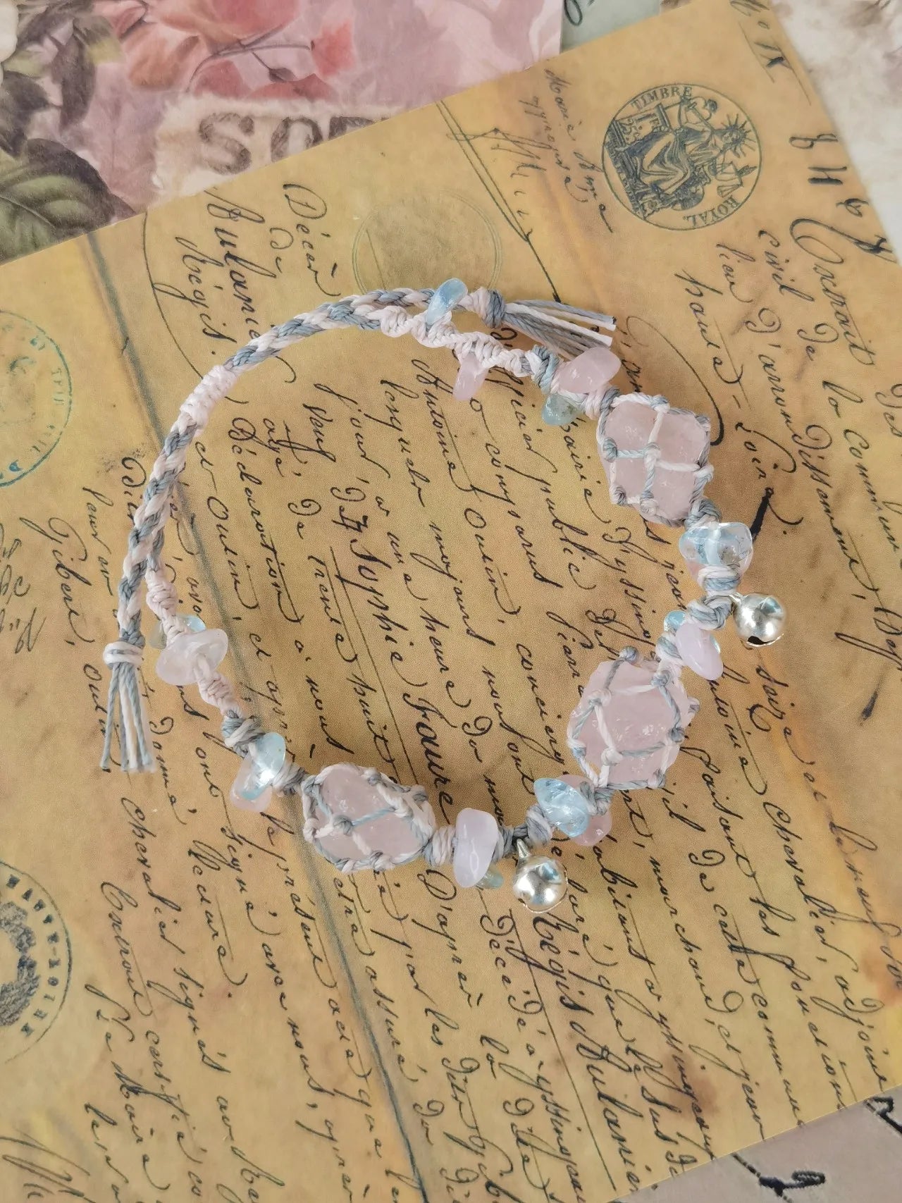 Pink peach vibe crystal macrame