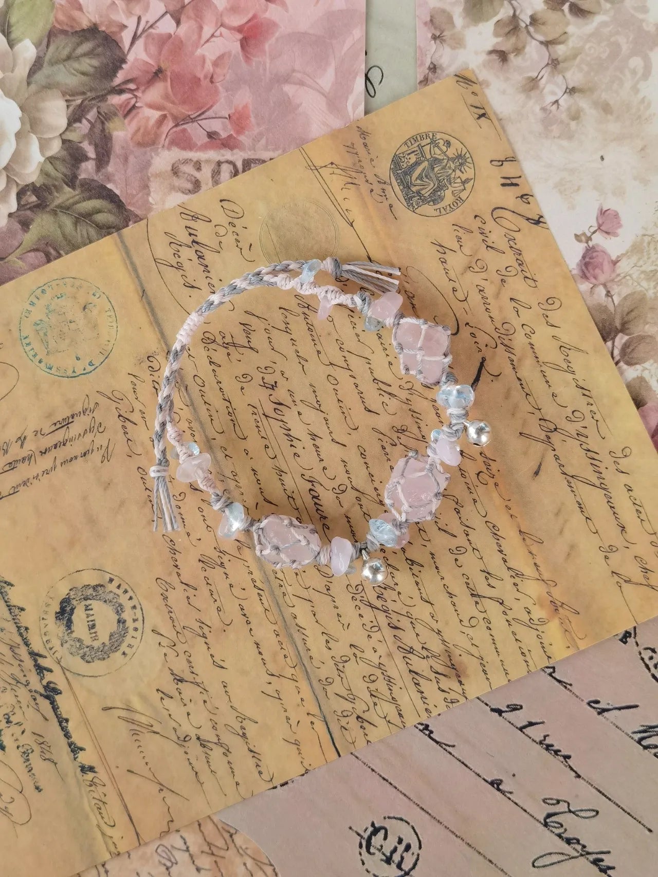 Pink peach vibe crystal macrame
