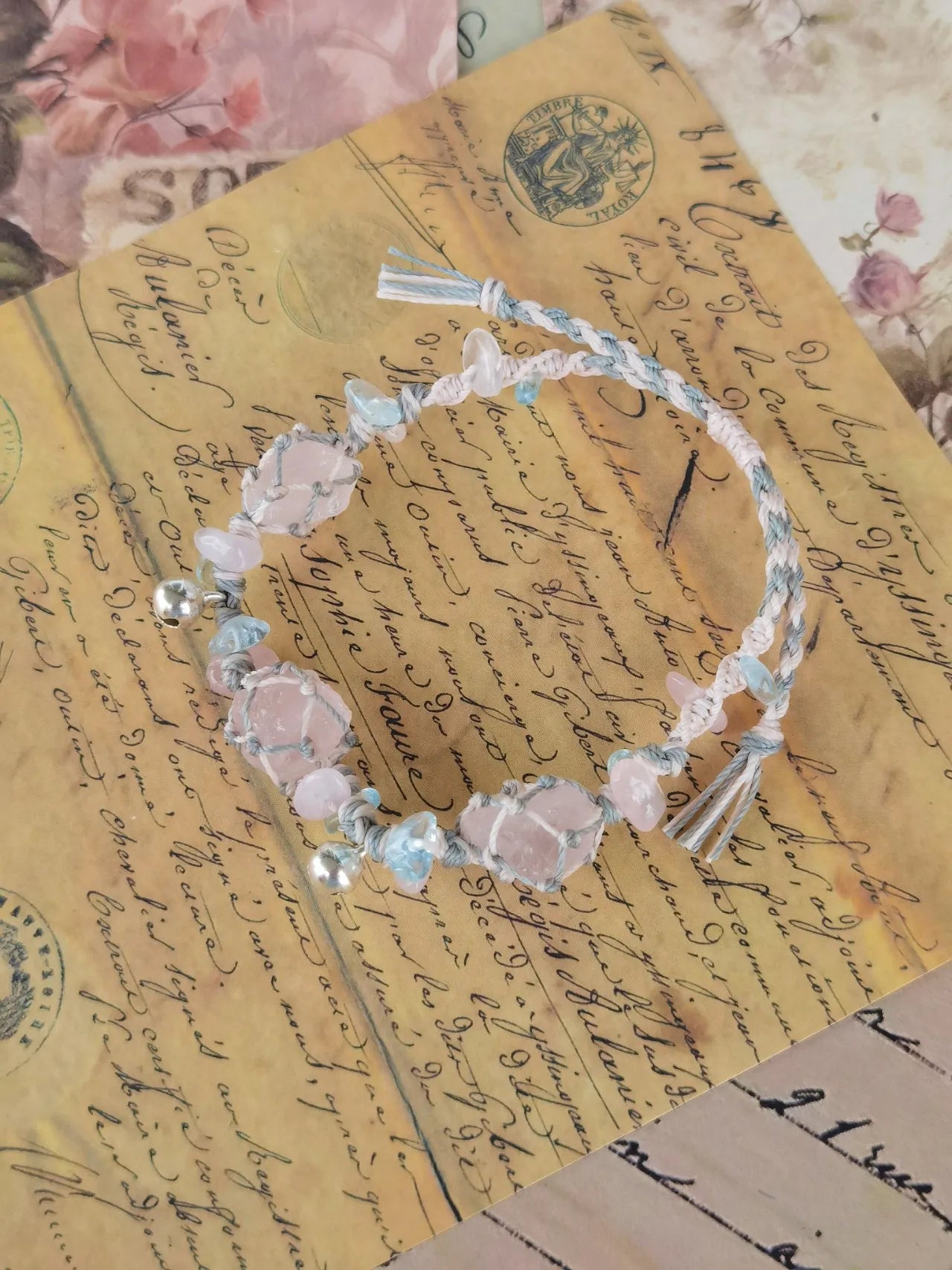 Pink peach vibe crystal macrame