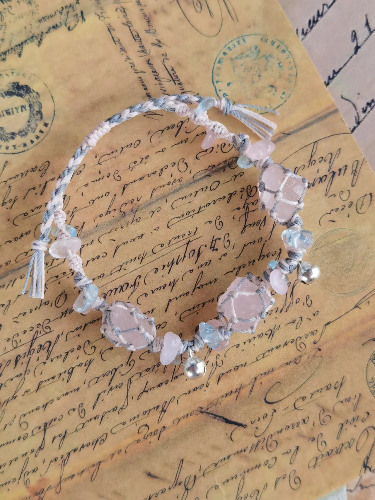 Pink peach vibe crystal macrame