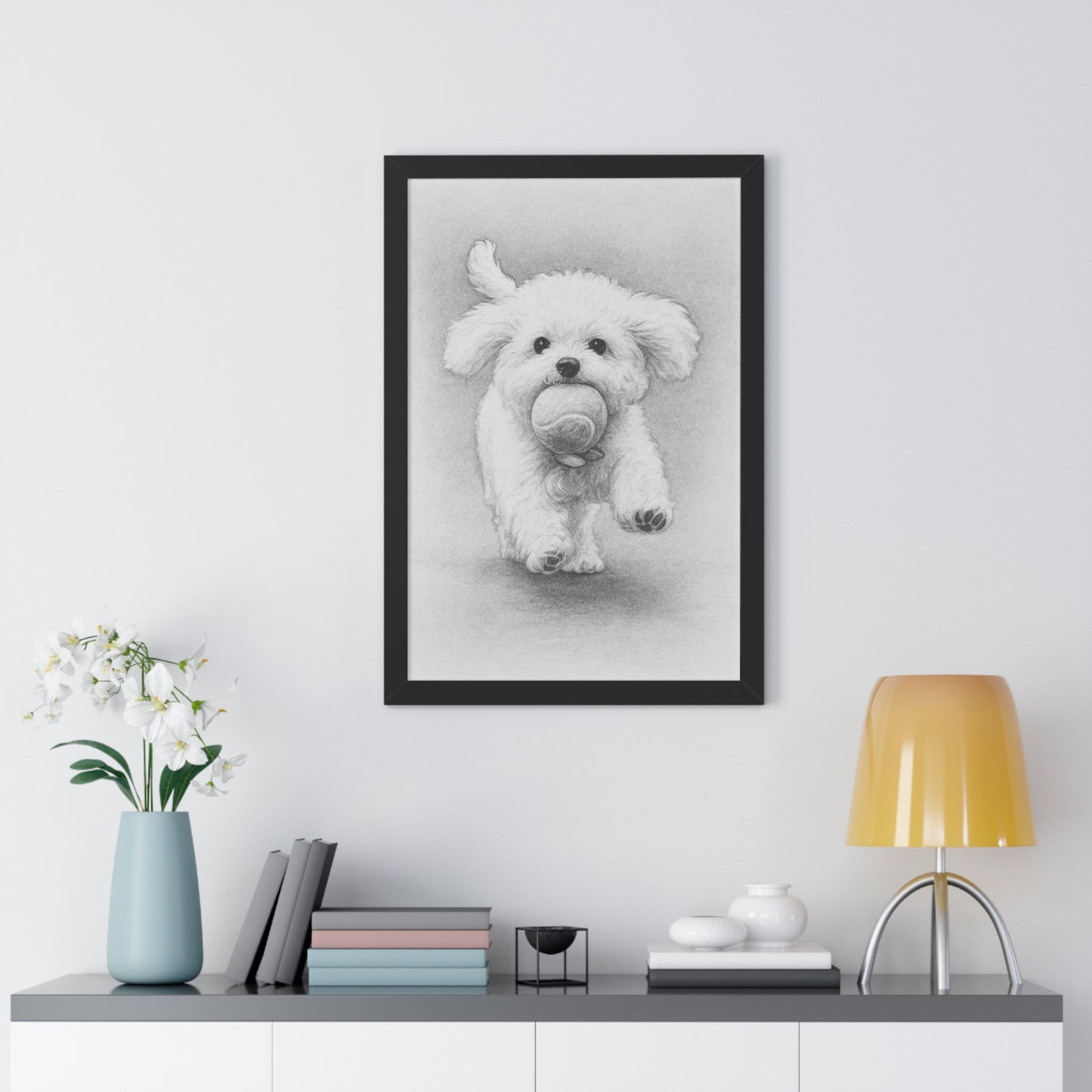 Framed Pet Portrait Pencil Sketch Poster