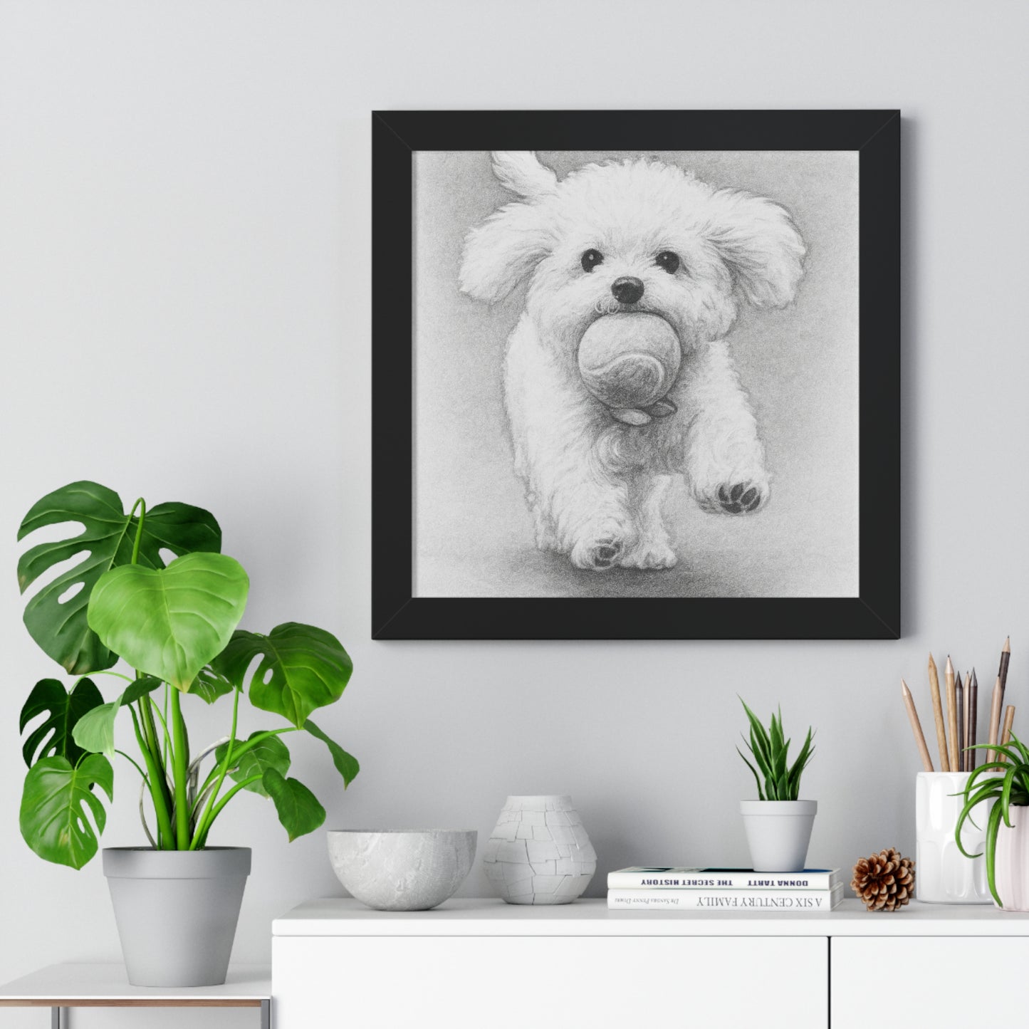 Framed Pet Portrait Pencil Sketch Poster