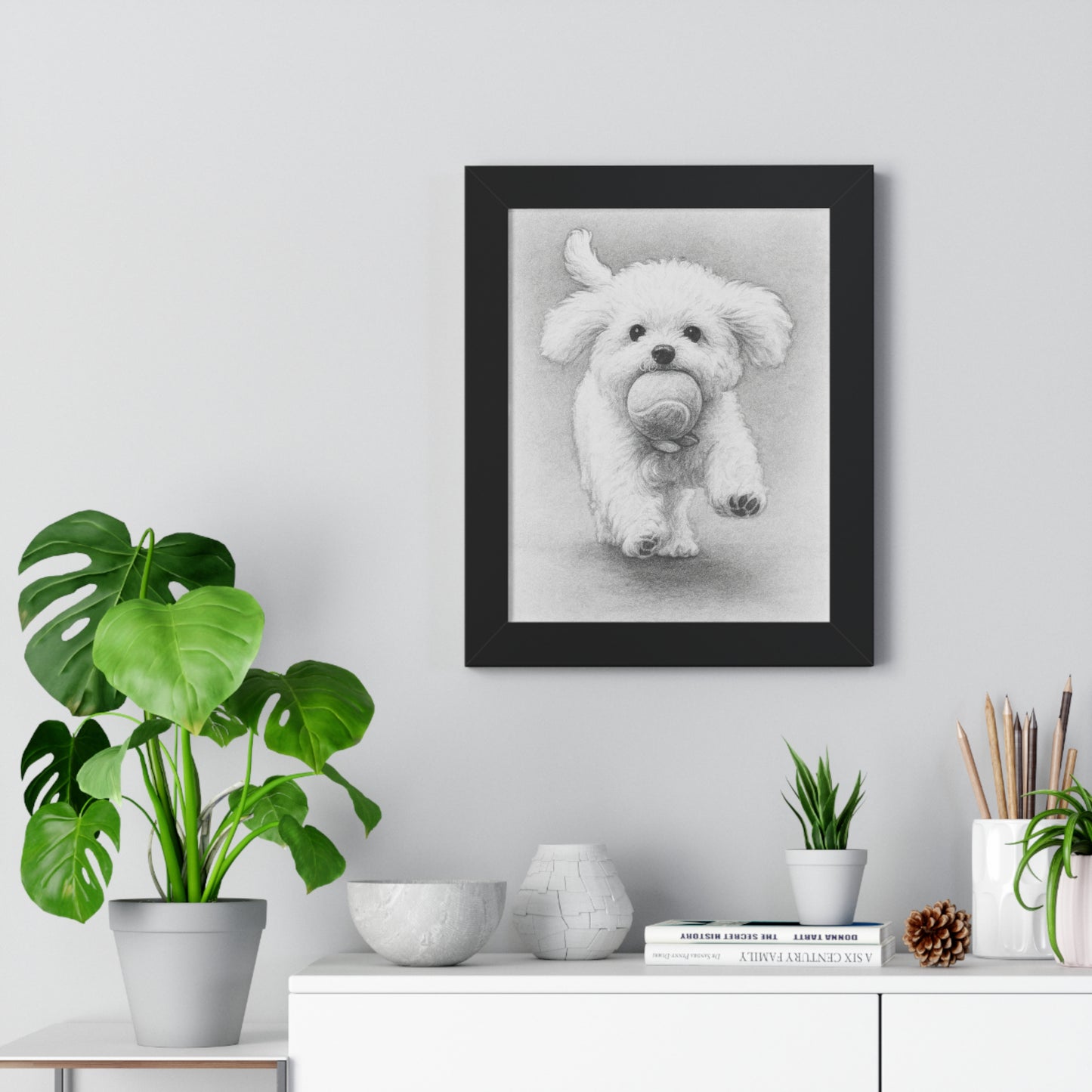 Framed Pet Portrait Pencil Sketch Poster