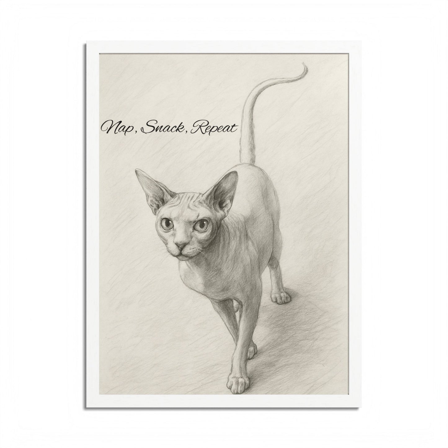 Framed Sphynx Cat Poster - Nap, Snack, Repeat