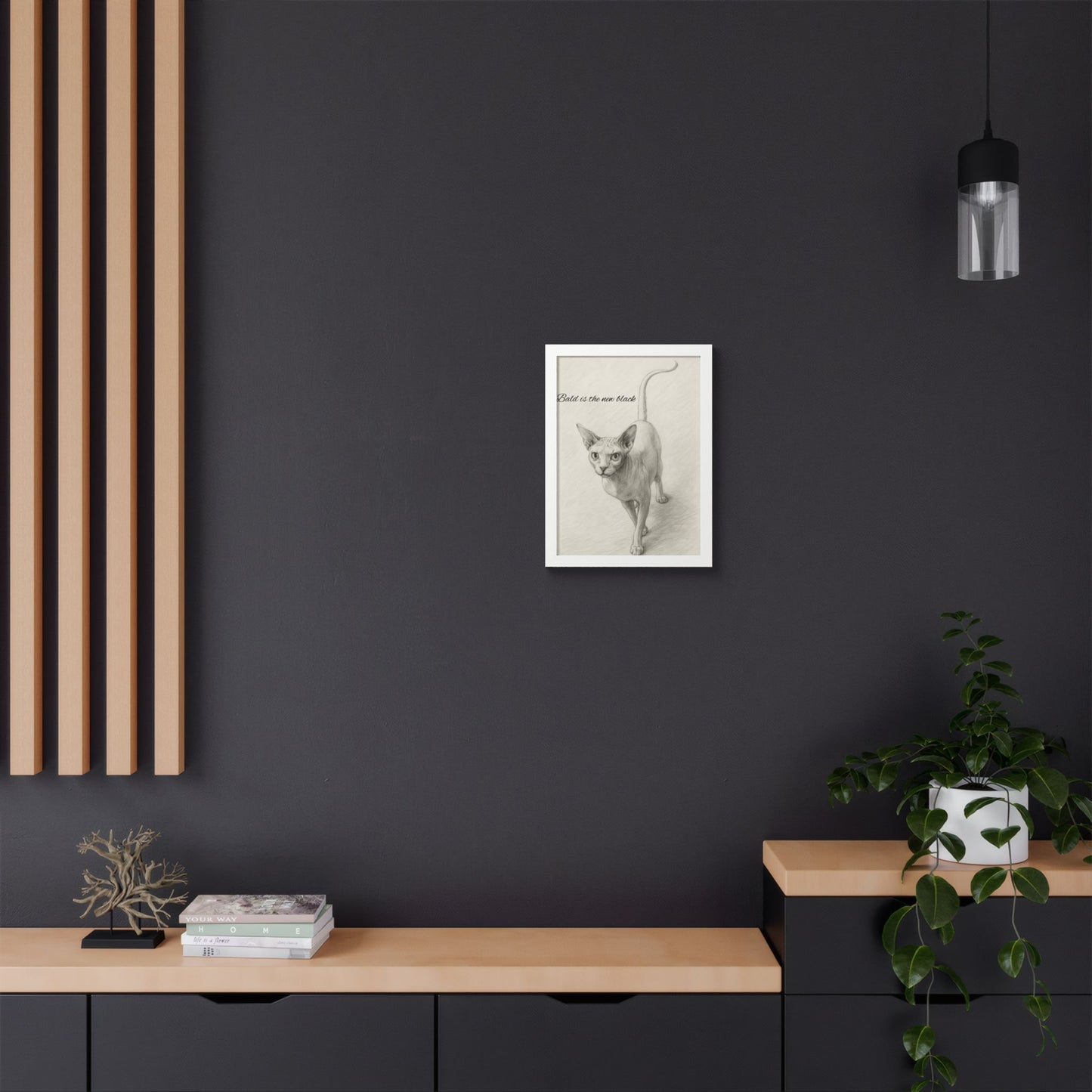 Blod is New Black Framed Sphynx Cat Print