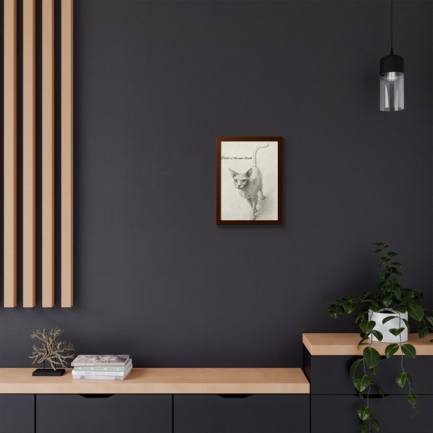 Blod is New Black Framed Sphynx Cat Print