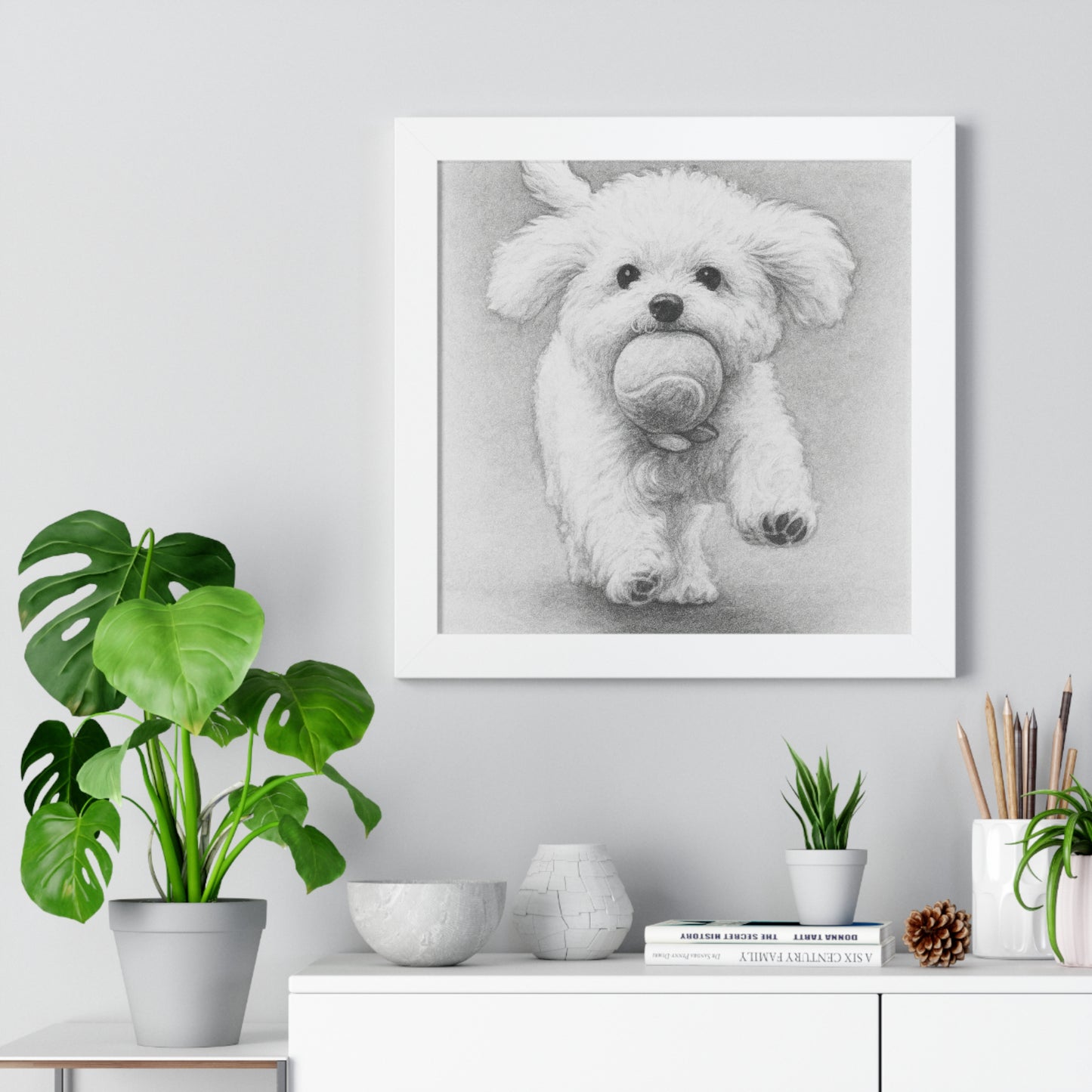 Framed Pet Portrait Pencil Sketch Poster