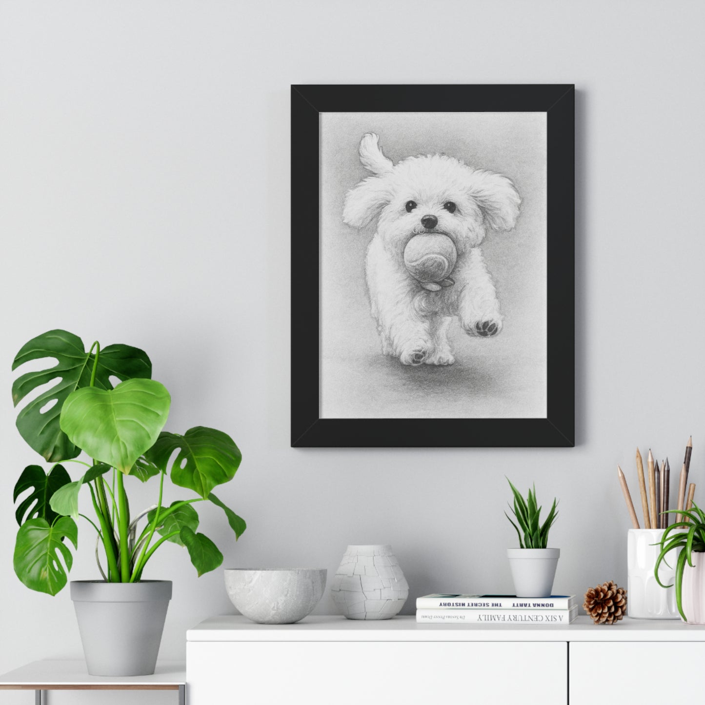 Framed Pet Portrait Pencil Sketch Poster