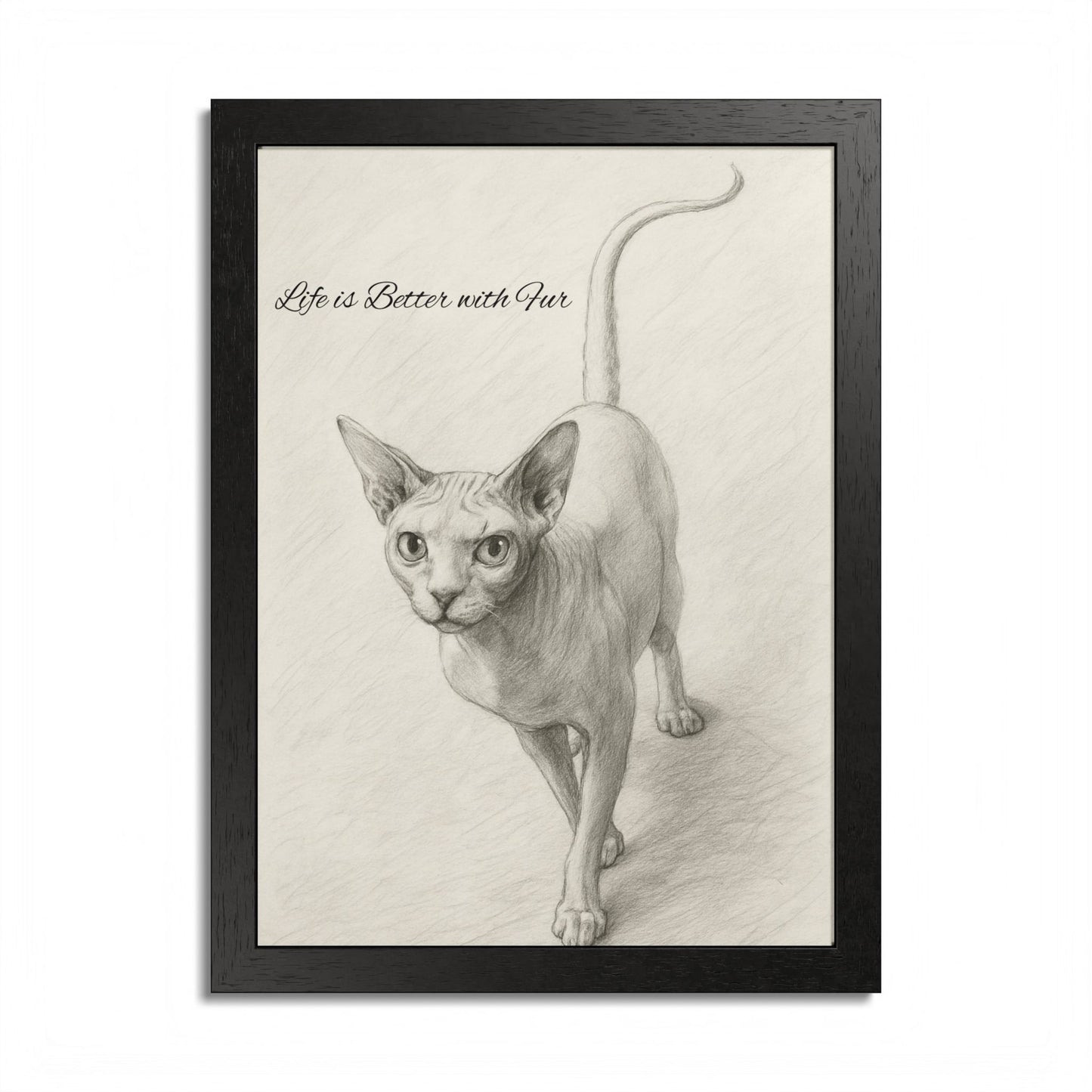 Life is Better With Fur Framed Sphynx Cat Art Poster