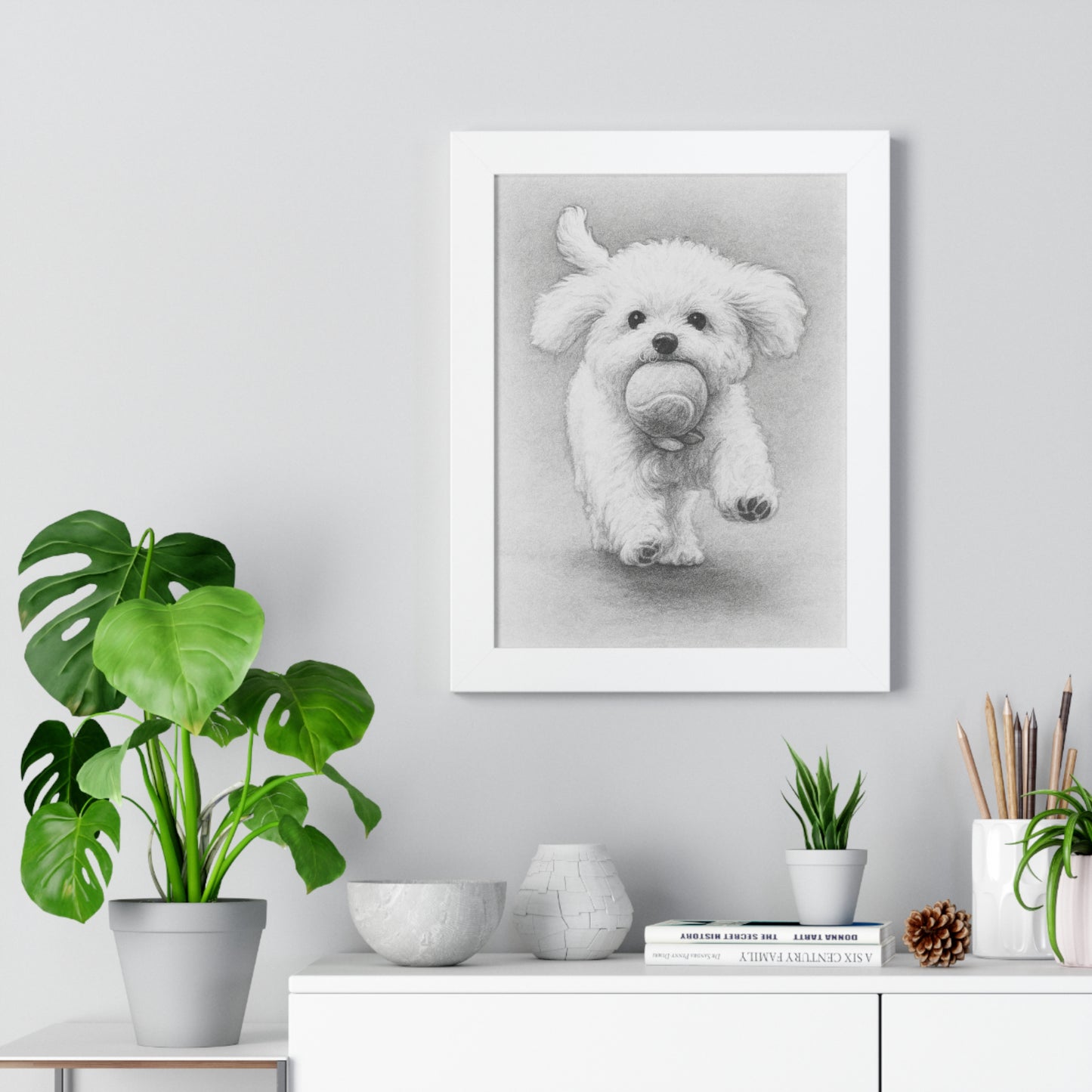 Framed Pet Portrait Pencil Sketch Poster