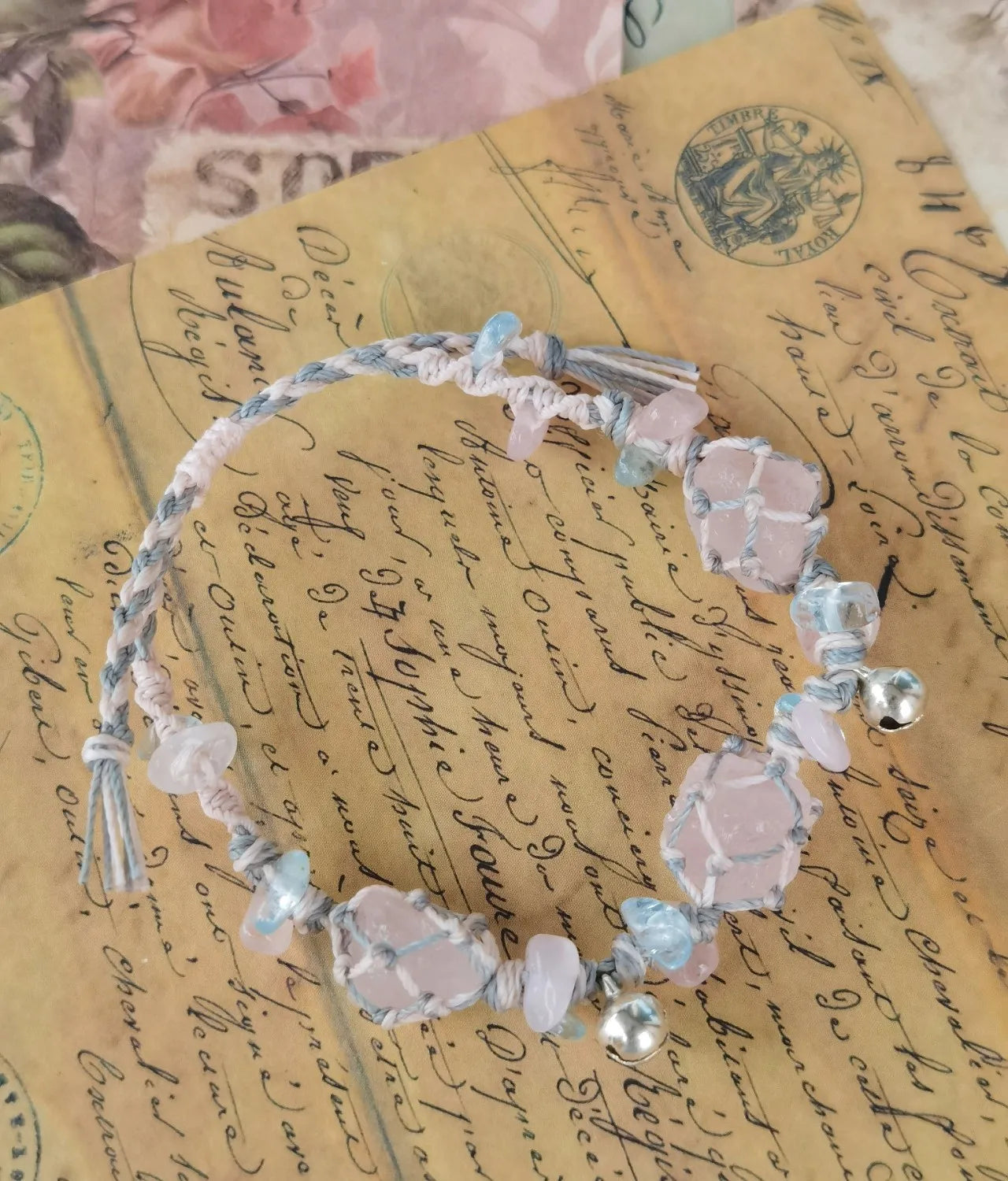 Pink peach vibe crystal macrame