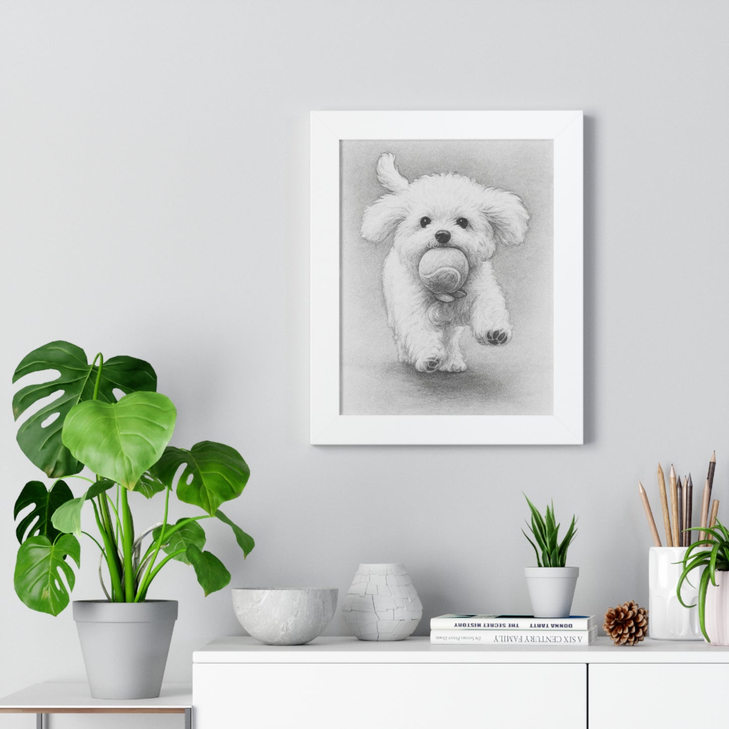 Framed Pet Portrait Pencil Sketch Poster
