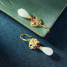 Load image into Gallery viewer, Original Design S925 Sterling Silver Natural Hetian Jade Vintage Magnolia Flower Red Zircon Female Eardrops Ear Hooks Earrings E
