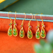Load image into Gallery viewer, Fu Dou Super Ying Runyang Green Tourmaline Earrings S925 Sterling Silver Gilding Enamel Small Flower Earrings Women&#39;s Retro
