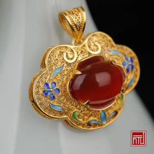 Load image into Gallery viewer, S925 Silver Original Handmade Silk Inlaid Sterling Silver Palace Museum Same Style Ruyi Xiangyun Agate Pendant Female Creative
