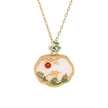 Load image into Gallery viewer, Brass Gold-Plated Synthetic Jade Safety Lock Pendant Enamel Epoxy Technology Clavicle Chain
