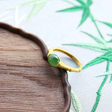 Load image into Gallery viewer, Natural Hetian Jade Bamboo Ring S925 Sterling Silver Inlaid Adjustable Simple Classic Gift Ethnic Style
