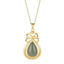 Load image into Gallery viewer, Natural S925 Sterling Silver Gold Natural Hetian Jade Gray Jade Retro Temperament Drop-Shaped Women&#39;s Necklace Pendant Necklace
