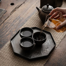 Load image into Gallery viewer, Gilt Stoneware Pot Tray Japanese Dry Tea Tray Retro Zen Ceramic Accessories Coffee Tray Antique Pot Holder Mat
