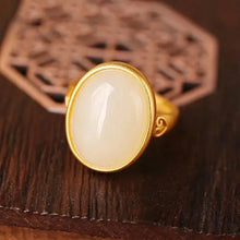Load image into Gallery viewer, Natural Hetian Jade Women&#39;s Ancient Gold Craft Egg Surface Elegant Open Mouth Frosted Gold Jade Ring High-Grade Bracelet
