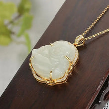 Load image into Gallery viewer, Natural Hotian Jade Pendant Women&#39;s S925 Silver Embeded Jade White Jade Maitreya Buddha Big Belly Smile Buddha Pendant Necklace

