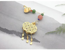 Load image into Gallery viewer, Copper-Plated Gold Inlaid Imitation Hetian Jade New Chinese Cheongsam Lappet Pendant Women&#39;s Ethnic Style Accessories Beautiful

