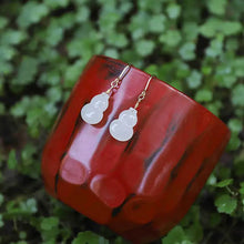 Load image into Gallery viewer, Natural Hetian Jade White Jade Gourd Earrings S925 Sterling Silver Jade Eardrops Graceful Earrings Birthday Gift Silver Accessor
