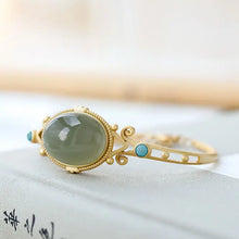 Load image into Gallery viewer, Sapphire Sterling Silver Gold-Plated Bracelet Oval Hetian Jade Turquoise Opening Bracelet Women&#39;s Palace Style Gold Bracelet
