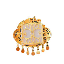 Load image into Gallery viewer, Duobao Enamel Inlaid Hetian Jade Square Drum Surface South Tianmen Pendant 925 Plated Gold Accessories Necklace Ornament
