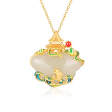 Load image into Gallery viewer, S925 Silver Inlay Hetian Jade Cheongsam Pendant Fish Yuelong Design Necklace for Women

