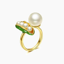 Load image into Gallery viewer, S925 Sterling Silver Cold Enamel Pea Pod Open-End Pearl Ring Women&#39;s Adjustable Fu Dou Simple Index Finger Ring Bone Ring
