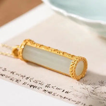 Load image into Gallery viewer, S925 Sterling Silver Gold Plated Hetian Jade Gray Jade Book Volume Six Words Mantra Retro Classic Ornament
