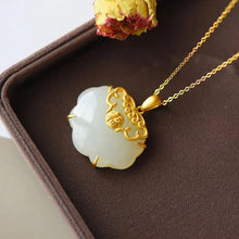 Load image into Gallery viewer, Natural Hetian White Jade Fu Character Safety Lock Ping An Fu Necklace Pendant Ornament S925 Sterling Silver Gold Inlaid Ancient
