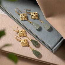 Load image into Gallery viewer, Slowly Joy. Ruyi Auspicious Small Calabash Hetian Jade S925 Silver Gilding Earrings High-End Earrings Gift
