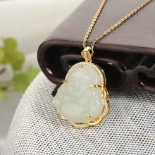 Load image into Gallery viewer, Natural Hotian Jade Pendant Women&#39;s S925 Silver Embeded Jade White Jade Maitreya Buddha Big Belly Smile Buddha Pendant Necklace
