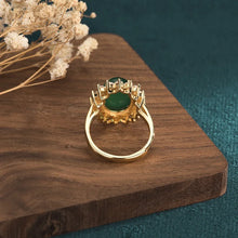 Load image into Gallery viewer, Copper Plating 24K Gold Inlaid Chalcedony Diana Ring Agate Ring Hanfu Ancient Costume Hand Jewelry
