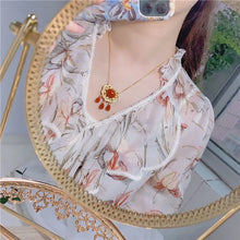 Load image into Gallery viewer, Original S925 Sterling Silver Gold Plated Natural South Red Classical Chinese Style Lock of Good Wishes Tassel Ladies&#39; Pendant
