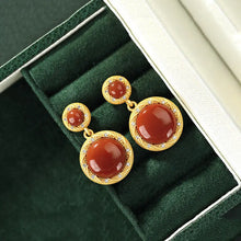 Load image into Gallery viewer, S925 Sterling Silver Inlaid Hetian Jade South Red round Fashion Baroque Frosted Gold Women&#39;s Ear Clips Earrings New
