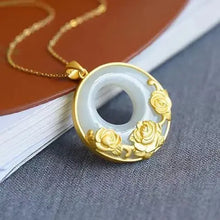 Load image into Gallery viewer, Natural Hetian Jade Safety Buckle Pendant Jade 925 Sterling Silver Goldfish Lotus Necklace Female Gift for Elders
