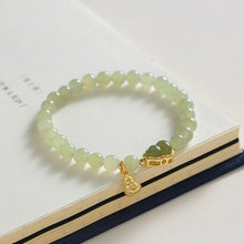 Load image into Gallery viewer, Natural Hetian Jade Beads Bracelet Female Fu Lu Gold Inlaid with Jade Gourd Ancient Style Jade Lucky Beads Bracelet
