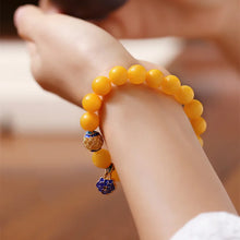 Load image into Gallery viewer, Natural Amber Rough Stone Beeswax Bracelet Women&#39;s Jade Cloisonne Accessories Yellow Chicken Grease Full Honey Old Wax Bracelet
