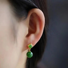 Load image into Gallery viewer, Natural Hetian Jade Green Jade Eardrops S925 Sterling Silver round Beads Small Exquisite Super Fairy Graceful Earrings Simple
