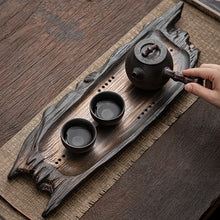 Load image into Gallery viewer, Retro creative stoneware dry soaking tray ceramic small tea table imitation withered wood tea tray Japanese style simple tray
