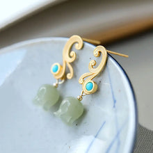 Load image into Gallery viewer, Natural Hetian Jade Gray Jade Lily Vine Stud Earrings Inlaid S925 Sterling Silver Noble Temperament Lady Ear Stud Earring
