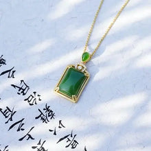 Load image into Gallery viewer, Natural Hetian Jade Green Jade Pendant Clavicle Chain S925 Sterling Silver Gold Jade Necklace Gift Ornament
