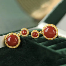 Load image into Gallery viewer, S925 Sterling Silver Inlaid Hetian Jade South Red round Fashion Baroque Frosted Gold Women&#39;s Ear Clips Earrings New
