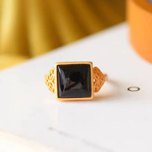Load image into Gallery viewer, Natural Hetian Dark Jade Square S925 Sterling Silver Female Ring New Retro Noble Mysterious Temperament Elegant Fashion All-Matc
