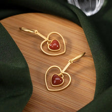 Load image into Gallery viewer, Natural Hetian Jade Hollowed Heart Shape Earrings S925 Sterling Silver Southern Red Agate Heart-Shaped Eardrops Fashion Elegant
