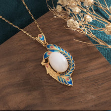 Load image into Gallery viewer, Chinese Style Cheongsam Ancient Costume Jewelry Gold-Plated Enamel Painted Cloisonne Phoenix Imitation Hetian Jade Clavicle
